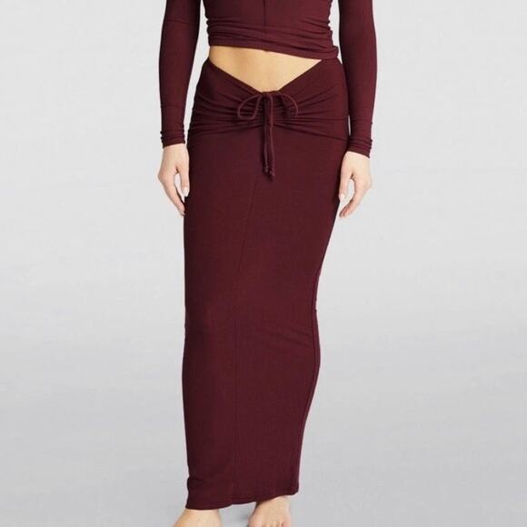 SKIMS Dresses & Skirts - Skims Soft Lounge Ruched Long Skirt in Red Wine